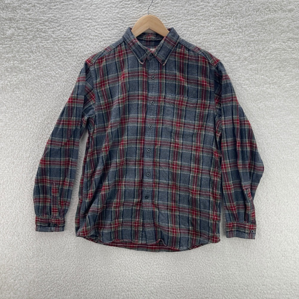 LL Bean Shirt Men M Gray Green Flannel Scotch Plaid Lumberjack Outdoor Preppy